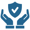 Blue shield with checkmark held by two hands symbolizing protection.