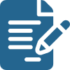 Icon of a document with lines and a pencil writing on it.