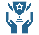 Hands holding a trophy with a star symbol.
