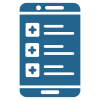 Icon of a mobile phone displaying a checklist with stars.