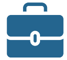 Blue briefcase icon with handle and clasp.
