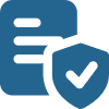 Icon of a document with a shield and checkmark symbolizing security.