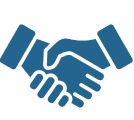 Blue handshake icon symbolizing agreement or partnership.