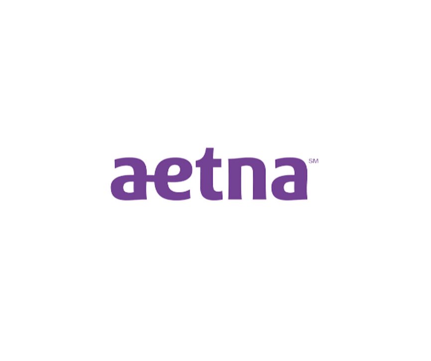 Aetna logo in purple text on white background.