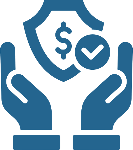 Hands protecting a shield with a dollar sign and checkmark.