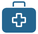 Blue medical first aid kit icon with a handle and cross symbol.