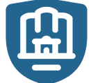 Blue shield with a castle emblem inside.