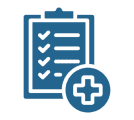 Clipboard with checklist and medical cross icon.