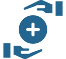 Two hands holding a coin with a plus symbol above it.