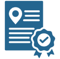 Icon of a location marker with a certificate or badge symbol.
