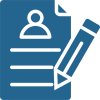 Icon of a document with a user profile and a pencil.